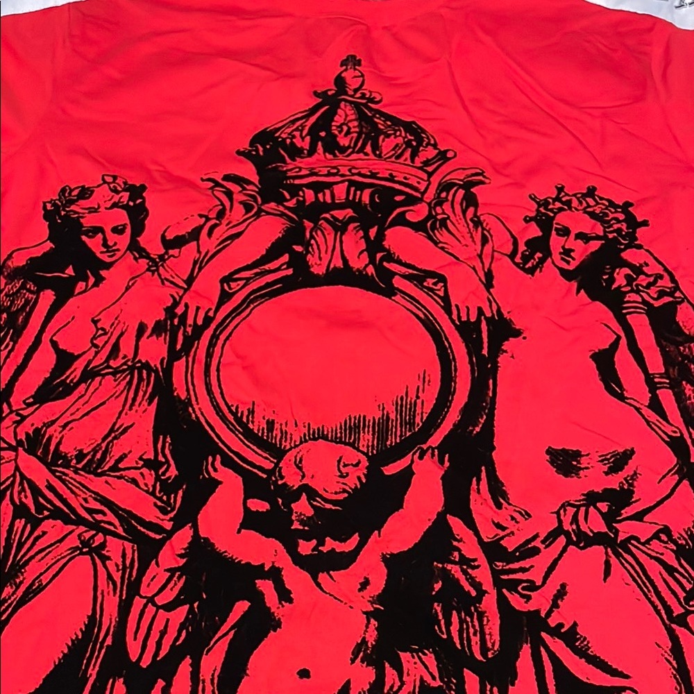 Red and Black Short Sleeve Tee with Ornate Graphic Design